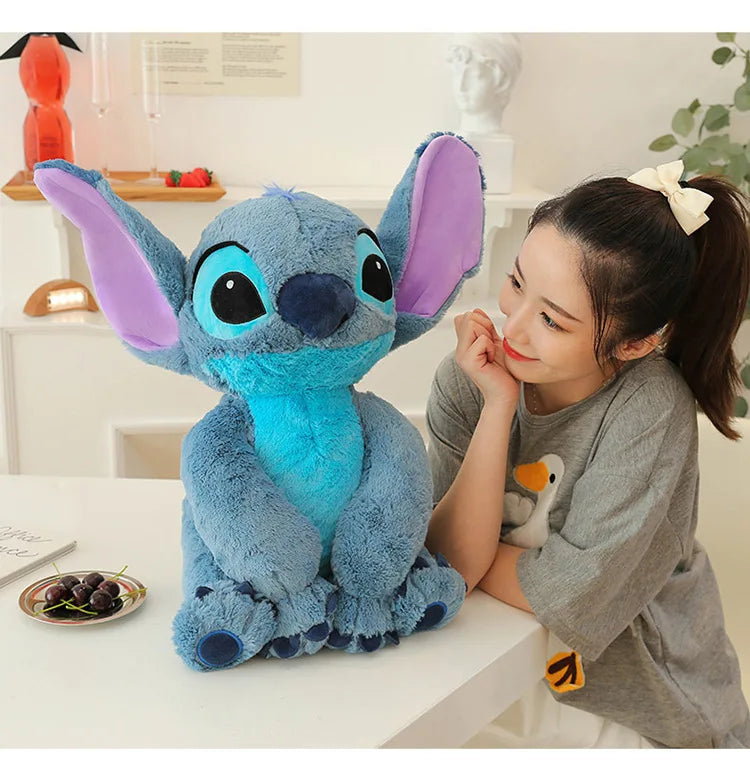 Boneco de Pelúcia Gigante Disney Lilo & Stitch – Almofada de Casal Dormindo, 25-80cm, Material Macio, Brinquedo Infantil, Presente Perfeito