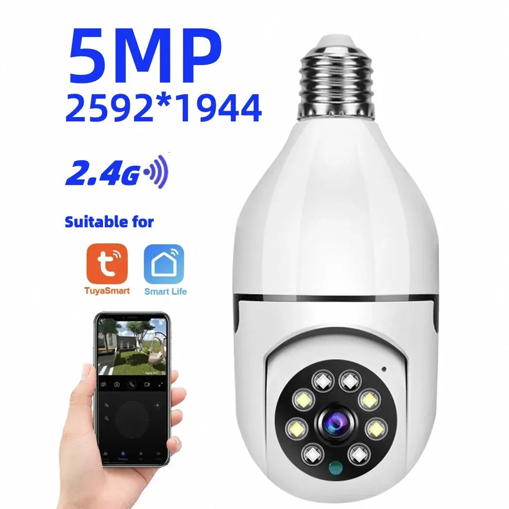 Câmera HEY RAK Tuya 3MP/5MP 5G Dual Band WiFi, Com Áudio Bidirecional, Detecção de Pessoas por IA, Visão Noturna, Zoom e Monitoramento E27 Yiiot.