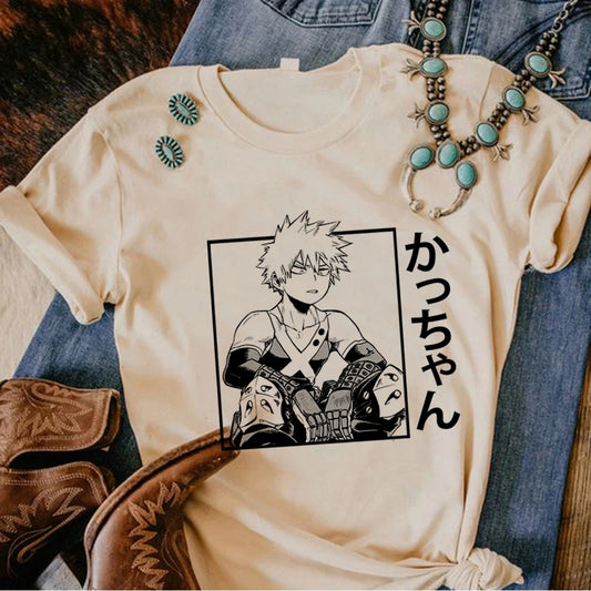 Camiseta Bakugo para Mulheres, T-shirt de Manga Curta, Estilo de Quadrinhos, Roupas de Anime Japonesa para Meninas