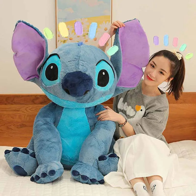 Boneco de Pelúcia Gigante Disney Lilo & Stitch – Almofada de Casal Dormindo, 25-80cm, Material Macio, Brinquedo Infantil, Presente Perfeito