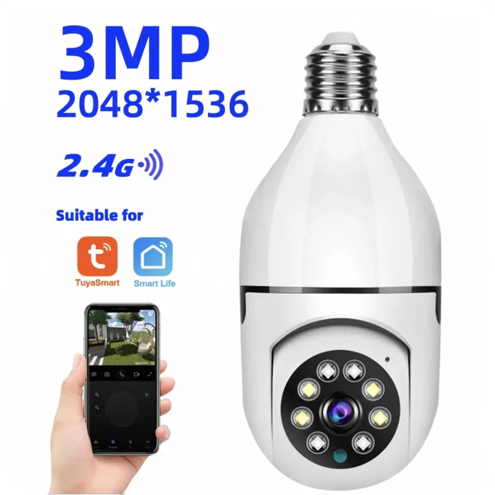 Câmera HEY RAK Tuya 3MP/5MP 5G Dual Band WiFi, Com Áudio Bidirecional, Detecção de Pessoas por IA, Visão Noturna, Zoom e Monitoramento E27 Yiiot.