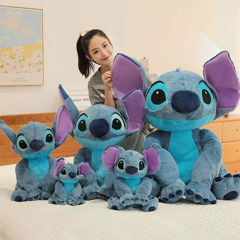 Boneco de Pelúcia Gigante Disney Lilo & Stitch – Almofada de Casal Dormindo, 25-80cm, Material Macio, Brinquedo Infantil, Presente Perfeito