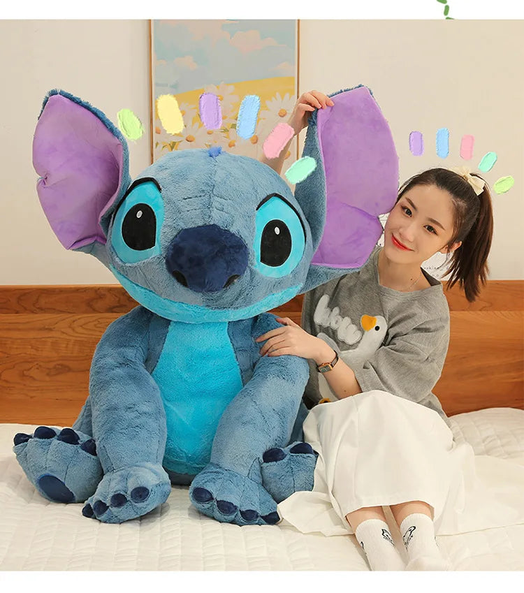 Boneco de Pelúcia Gigante Disney Lilo & Stitch – Almofada de Casal Dormindo, 25-80cm, Material Macio, Brinquedo Infantil, Presente Perfeito